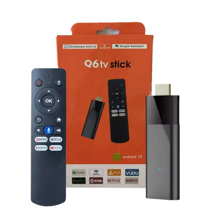 TV Stick 4K Android 10 TV Q6 Dual Wifi BT 5,0 1/2GB 8/16GB H313 4K TV Stick с сертификатом CE