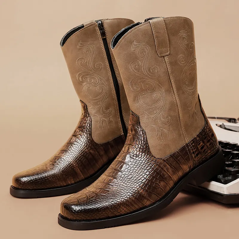 Abito personalizzato con punta quadrata alta al ginocchio stivali Western da uomo stivali da Cowboy per Ma stivali invernali scarpe da uomo nuovo stile 2023