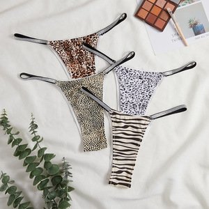 Leopardo Imprimir sem costura Sexy Thongs cintura baixa G-Strings do mulheres com Glitter padrão de malha low-rise Underwear