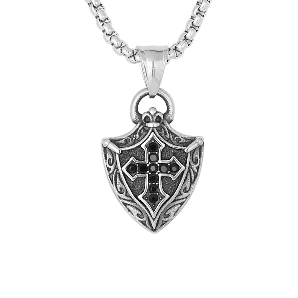 Collar con colgante de Cruz de acero inoxidable para hombre, collar con diseño de escudo celta Vintage de alta calidad