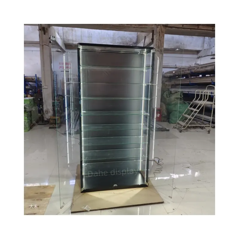 Multi-layered glass Showcase lockable full vision clear Smoke Shop Glass Display cases flowers display stand for show with LED