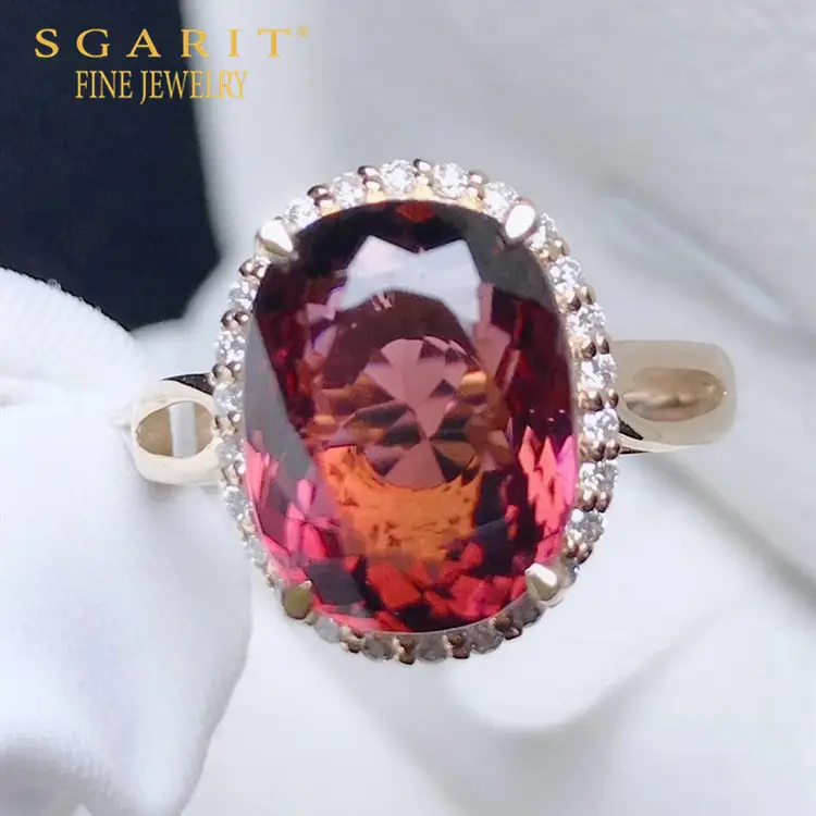 Sgarit в богемном стиле Свадебные ювелирные изделия оптовая продажа 18 к настоящим золотом кольцо 6.4ct натуральный красный турмалиновым каменем кольцо