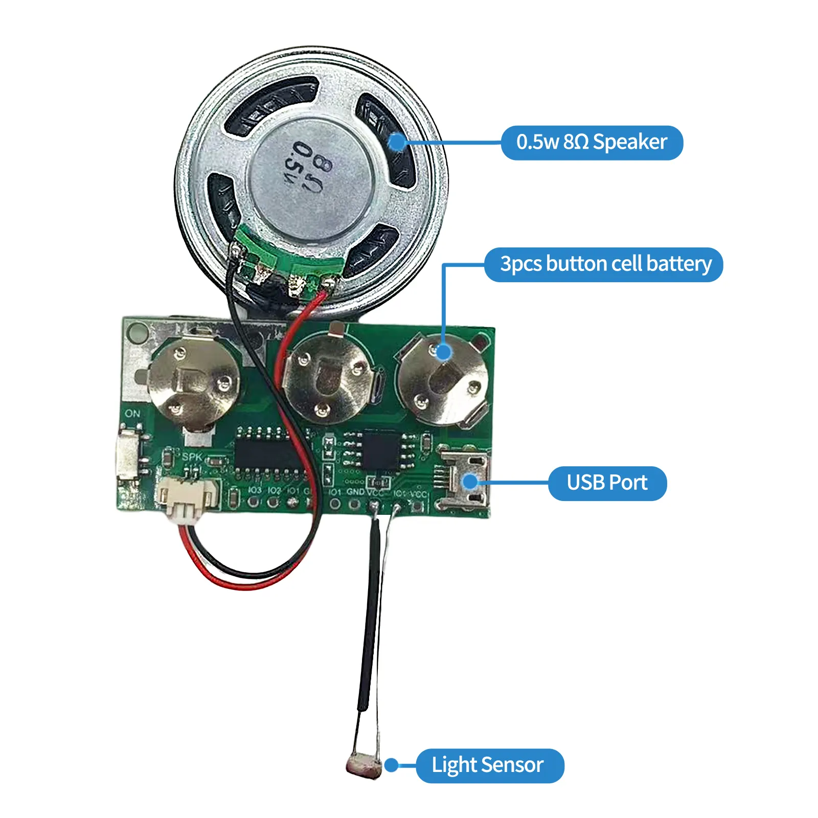 Memoria de música 300S, módulo de sonido descargable USB, batería de botón para reproducción de música, módulo de sonido DIY por sensor de luz