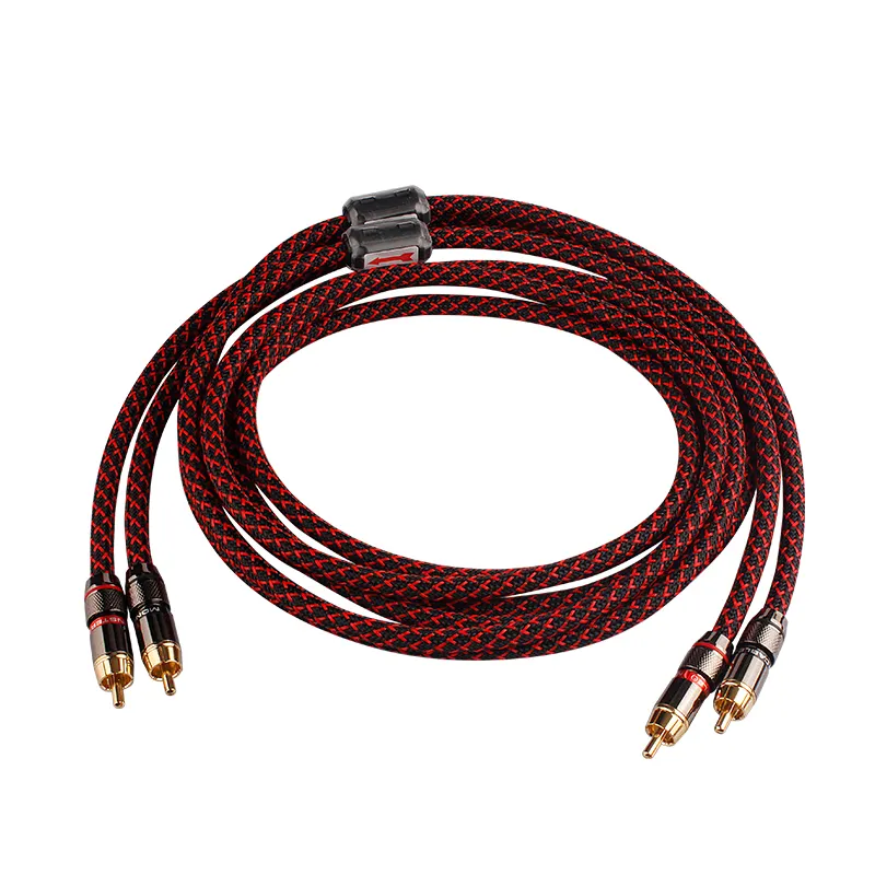 2 Rca Mannelijk Naar Mannelijk Audio Kabel Verguld Puur Koper 4 Core Ofc Tin Plated Afscherming Nylon Zwart & Rood