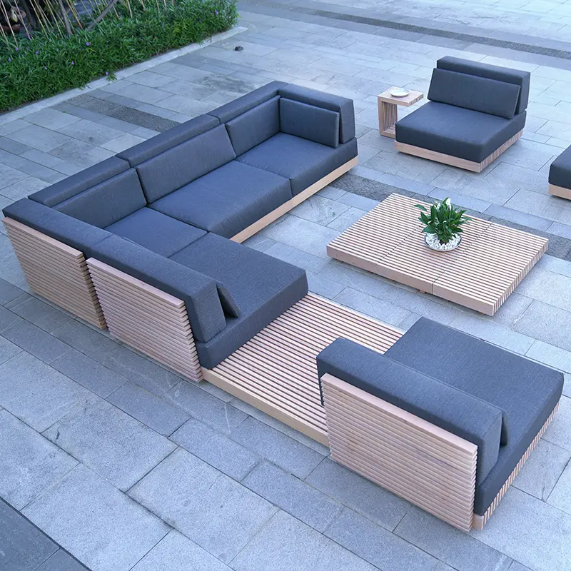 Moderno design di lusso impermeabile piscina pergola giardino giardino giardino in legno di teak sedia da tavolo mobili da esterno divano set