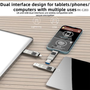 2合1自定义USB 2.0闪存驱动器，带有指纹加密，适用于PC和智能手机的安全金属Pendrive - Product Image 5
