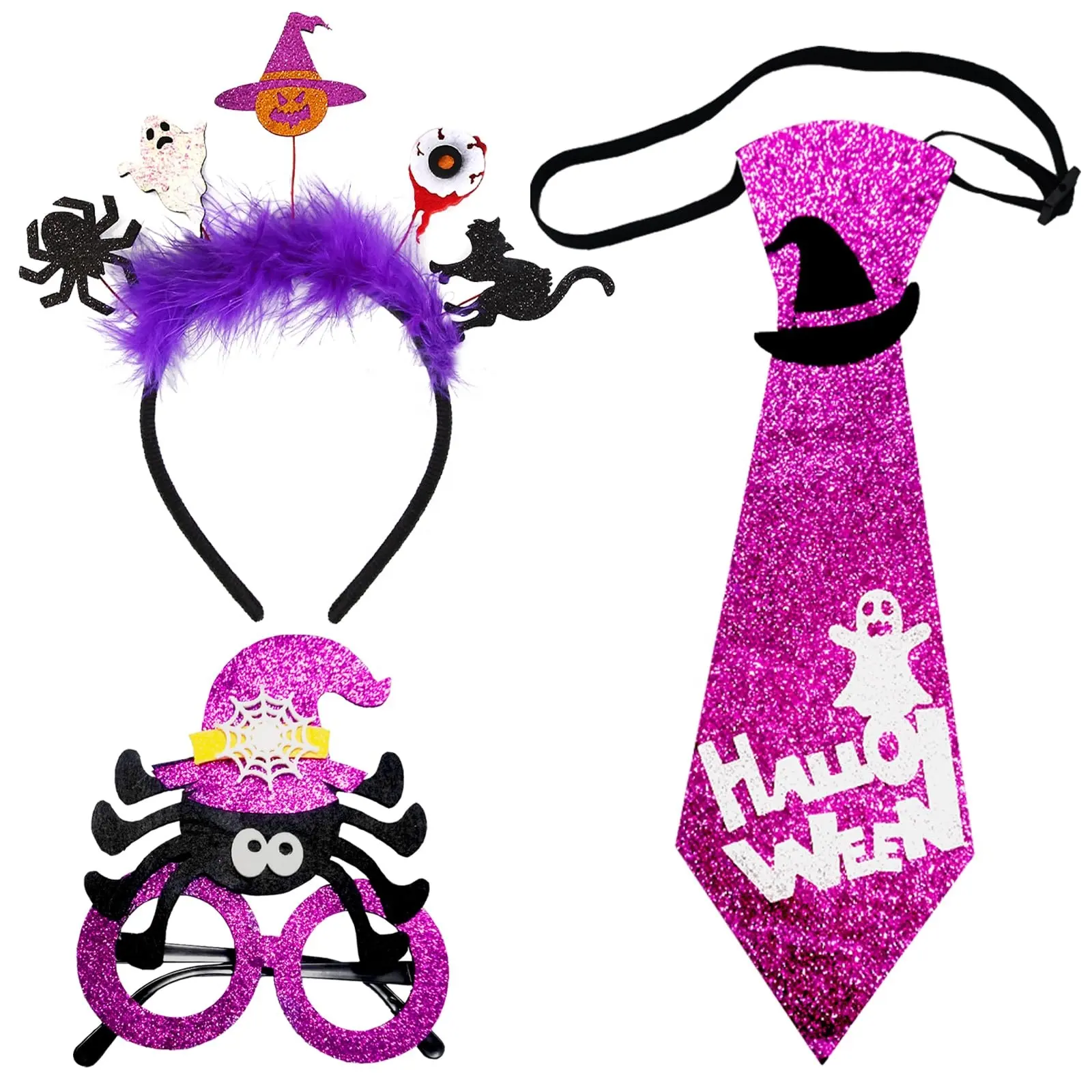 Offre Spéciale nouveau Design personnalisé effrayant Halloween fête fournitures violet paillettes bandeau cravate lunettes collier Halloween robe accessoire