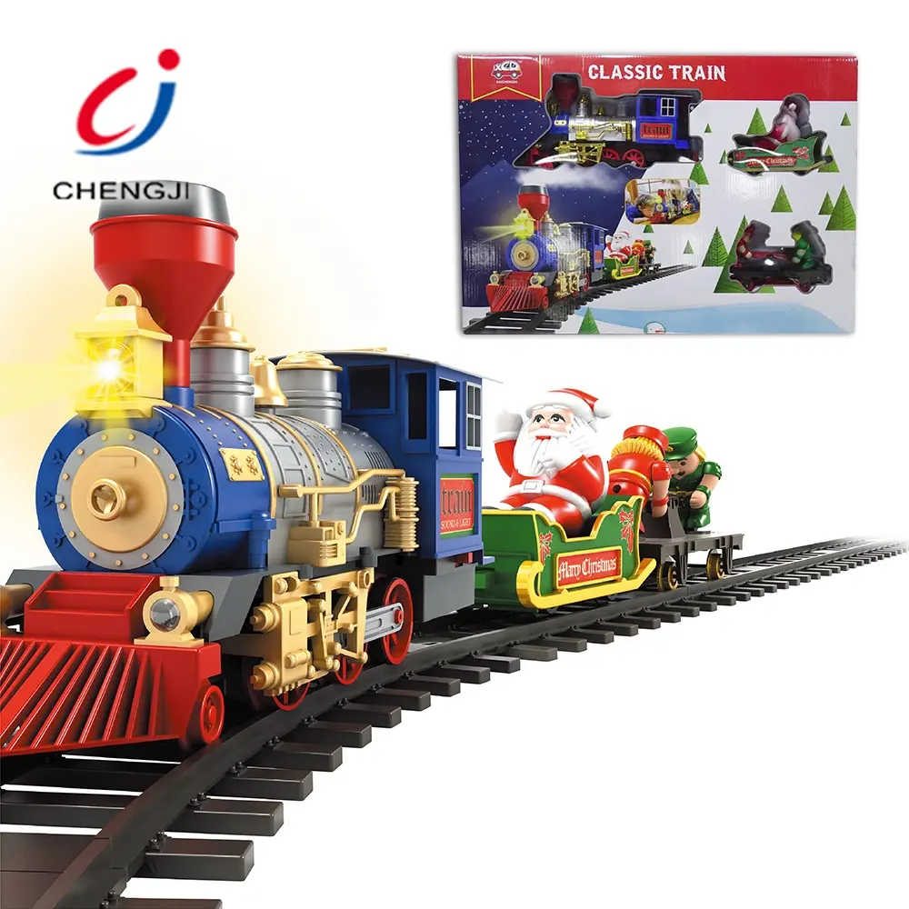 Chengji Classic small railway plastic train toys set binari ferroviari natale mini toy train toys set binari ferroviari