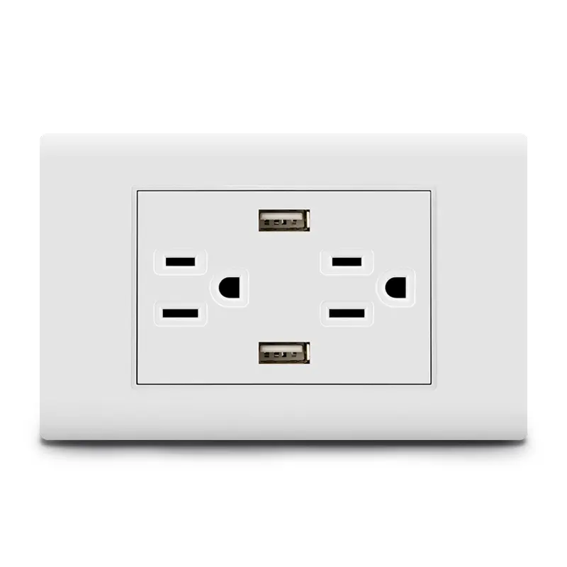 Vente chaude Amérique Standard chargeur usb prise TR 125V 2.1A double prise usb murale