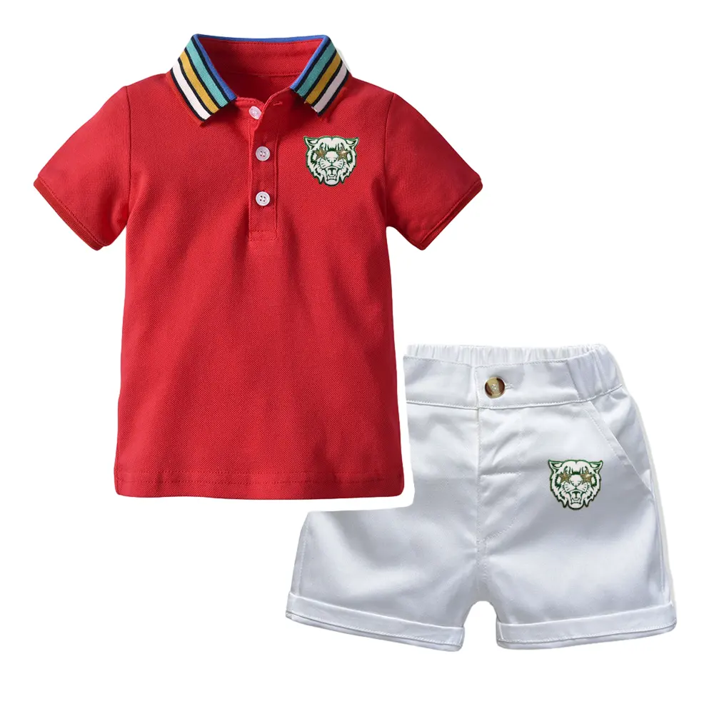 2024 Verão Nova Chegada Crianças Vestuário Rainbow Collar Polo Camisas Shorts Casual Boys Clothing Set