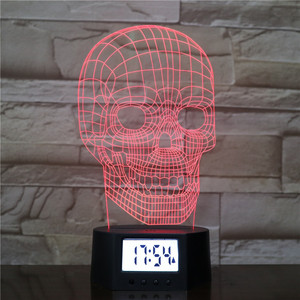 <strong>Skull</strong> Designs 3d Led Colorful Hplogram Night Light Time Clock Base <strong>Lamp</strong> with Remote - Product Image 3