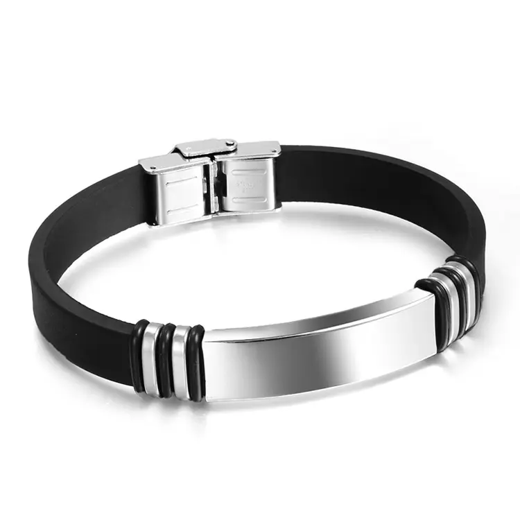 A buon mercato in silicone del braccialetto del braccialetto elastico in acciaio bracciale in acciaio da uomo