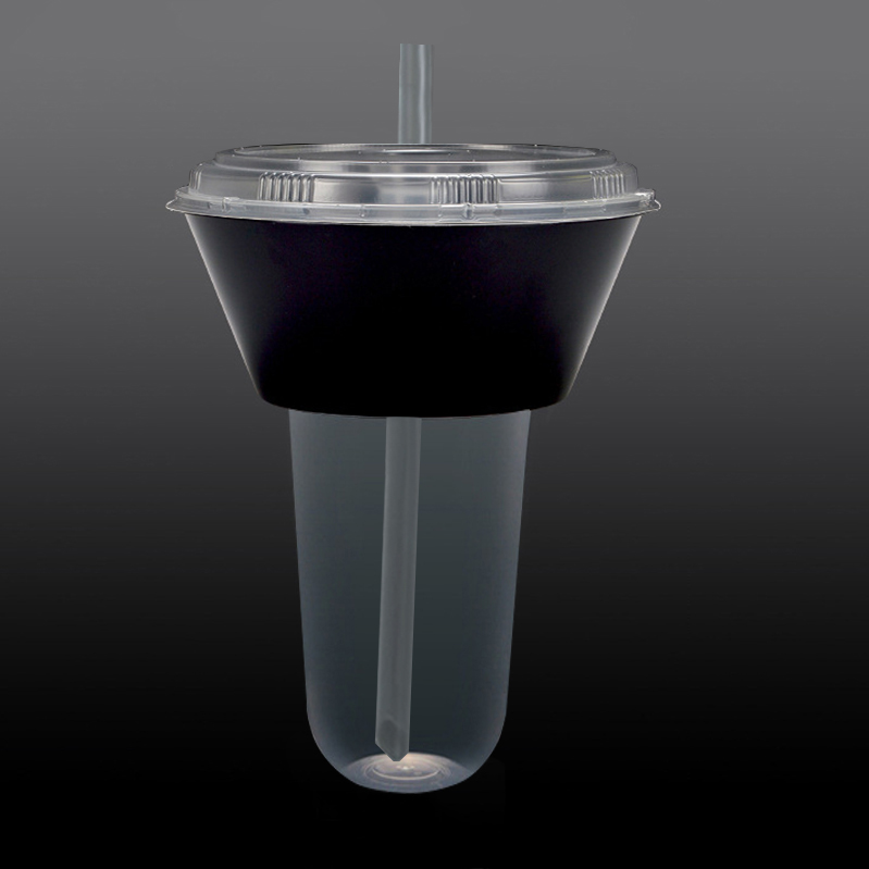 black bowl+round bottom clear cup+clear lid+straw