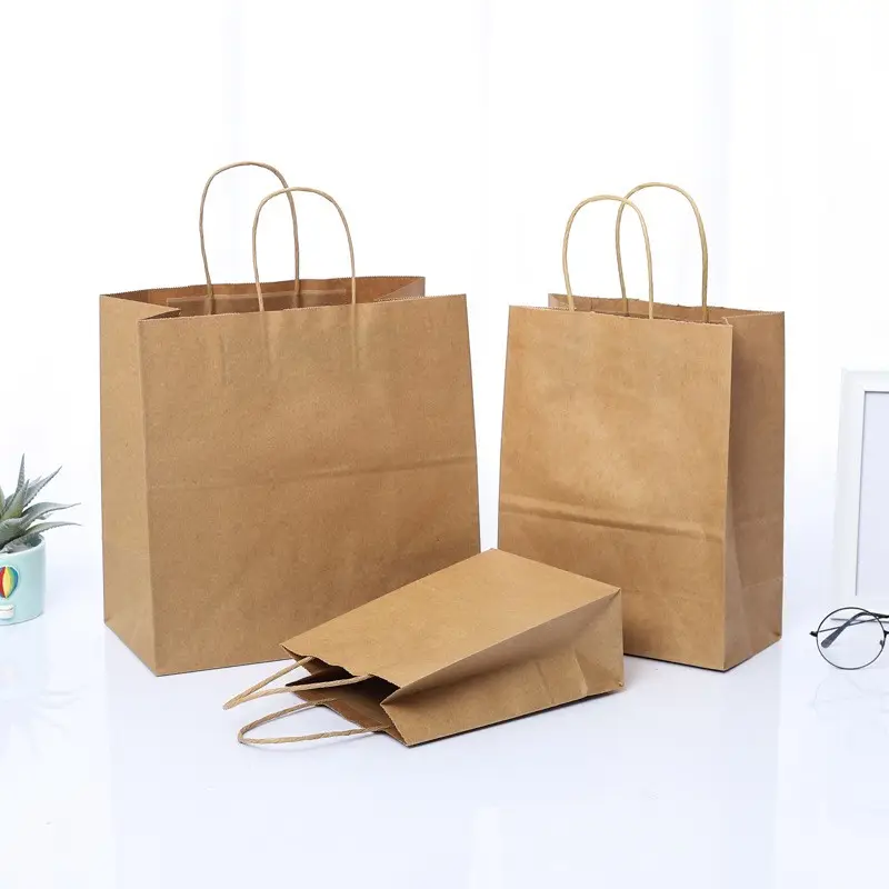 Экологически чистый бумажный пакет из переработанного ремесла, Подарочный коричневый крафт-бумажный пакет, упаковка для еды на вынос для ресторана