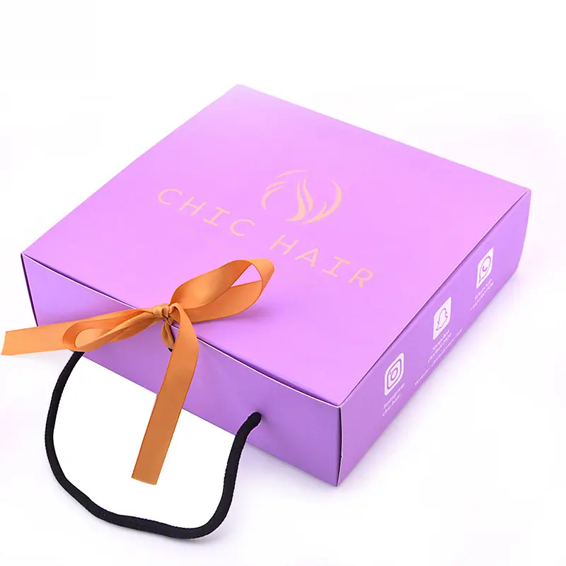 Private Logo Empty Folding Hair Box Custom Color Purple Recyclable Hair Wig Box With Private Label