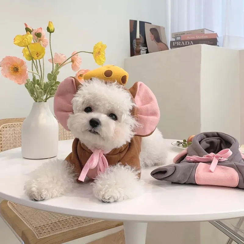 Nuevo color sólido lindo ratón mediano y pequeño perro ropa personalizada Otoño e Invierno