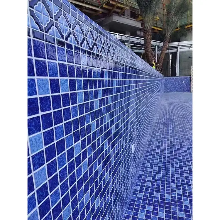 Prix de gros porcelaine bleu foncé piscine métro carreaux verre mosaïque