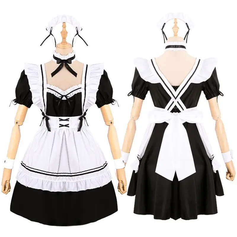 Donne vendite calde cameriera uniforme Anime abito lungo grembiule bianco e nero vestito Lolita abiti Costume Cosplay