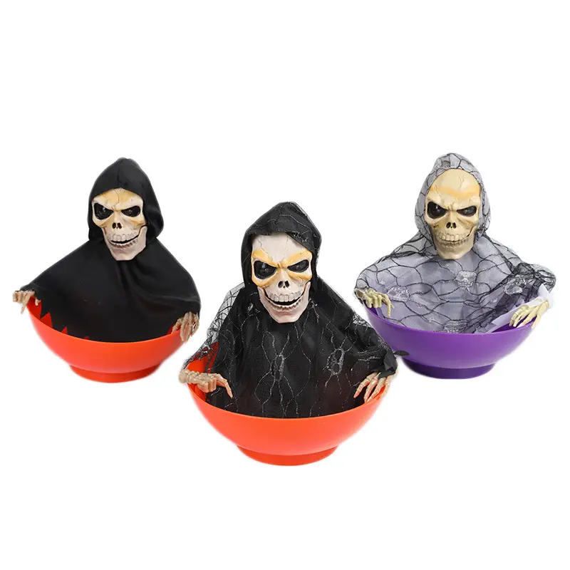 Halloween Decoration Candy Holder Bowl Electric Animate Light Up Skeleton for Outdoor Party