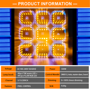DMX Control <strong>LED</strong> Matrix Panel Light with 49pcs*<strong>3W</strong> Warm <strong>LED</strong> + 441pcs*0.2W RGB <strong>LED</strong> Lamp Beads Dj Disco Club Stage Concert Lights - Product Image 4