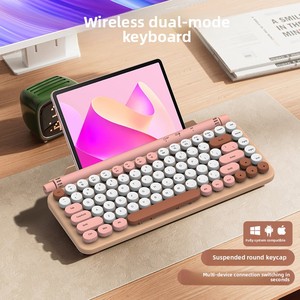 Lindo teclado Bluetooth Delgado Estilo mecánico Modo dual 2,4G Inalámbrico Bluetooth Teclado de tecla redonda para iPad con ranura para tarjeta - Product Image 2