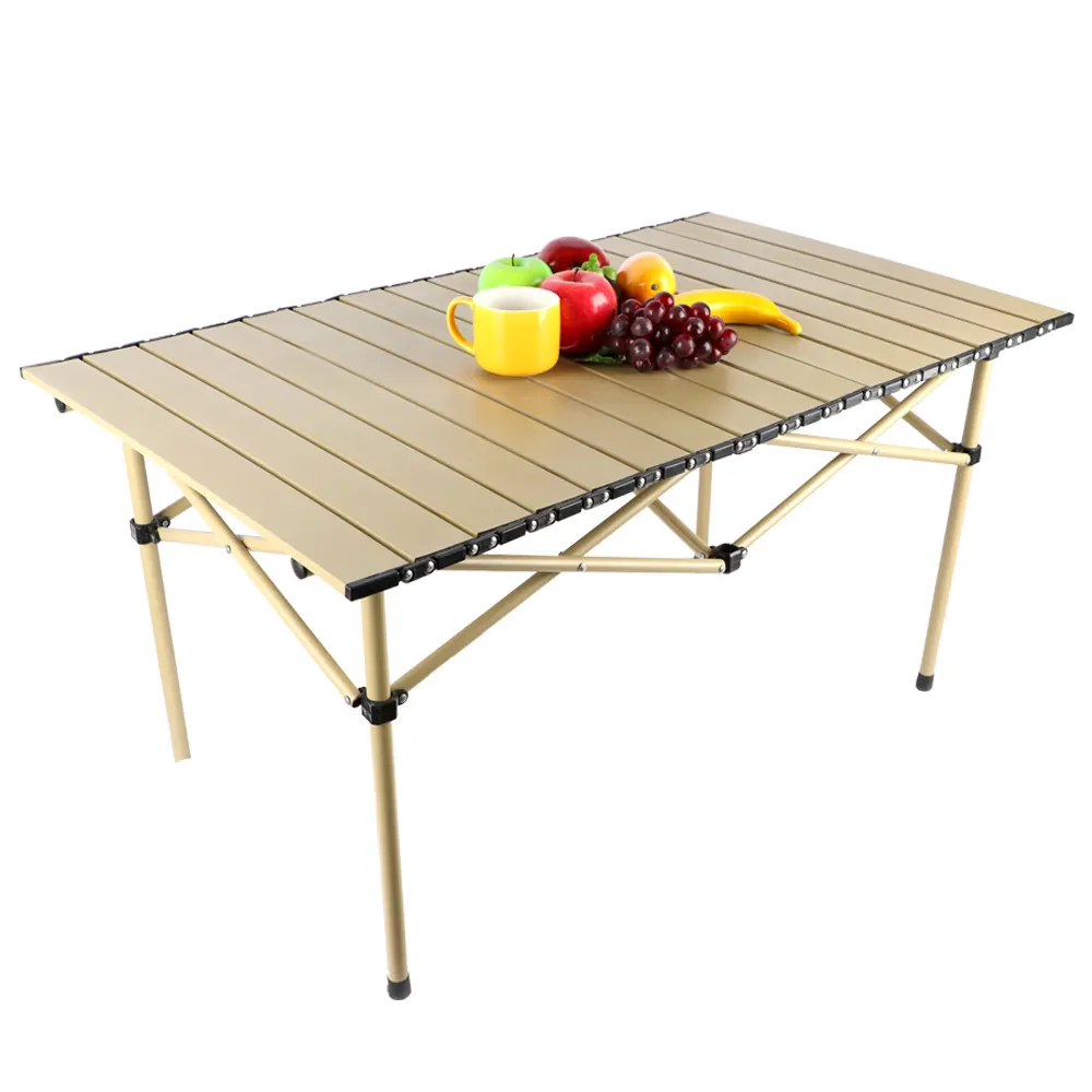 Mesa plegable de hierro con forma de huevo para acampada, mesa plegable para acampar, venta directa de fábrica