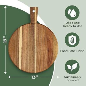 Acacia Wood <strong>Round</strong> Cutting Board and Chopping Board with Handle for Meat Cheese Board Vegetables Bread and Charcuterie 16&quot; <strong>X</strong> 14&quot; - Product Image 3
