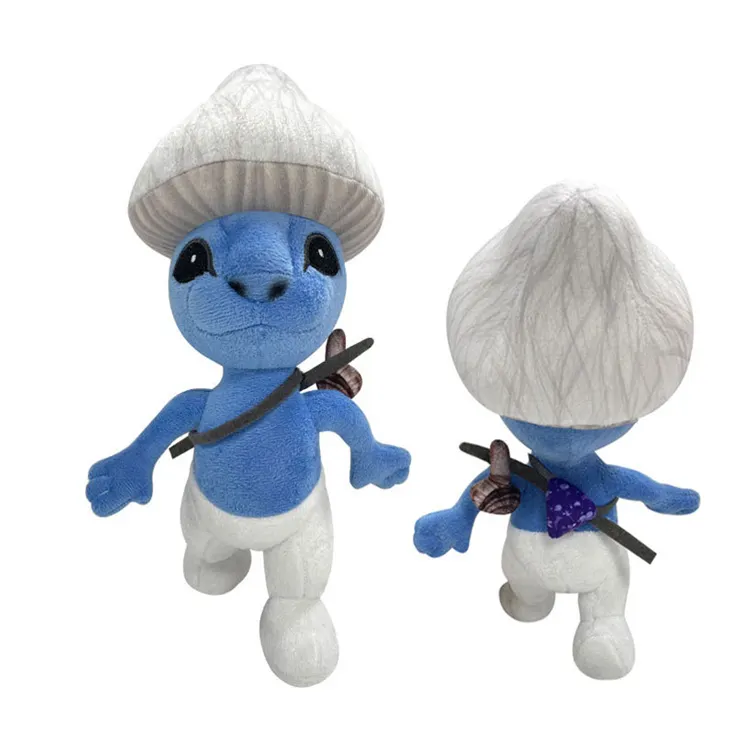 Peluche en forme de champignon bleu Kawaii, chat Schtroumpfé à la myrtille, animal en peluche, peluche pour cadeau d'enfant, poupée Elfe bleu Shailushai
