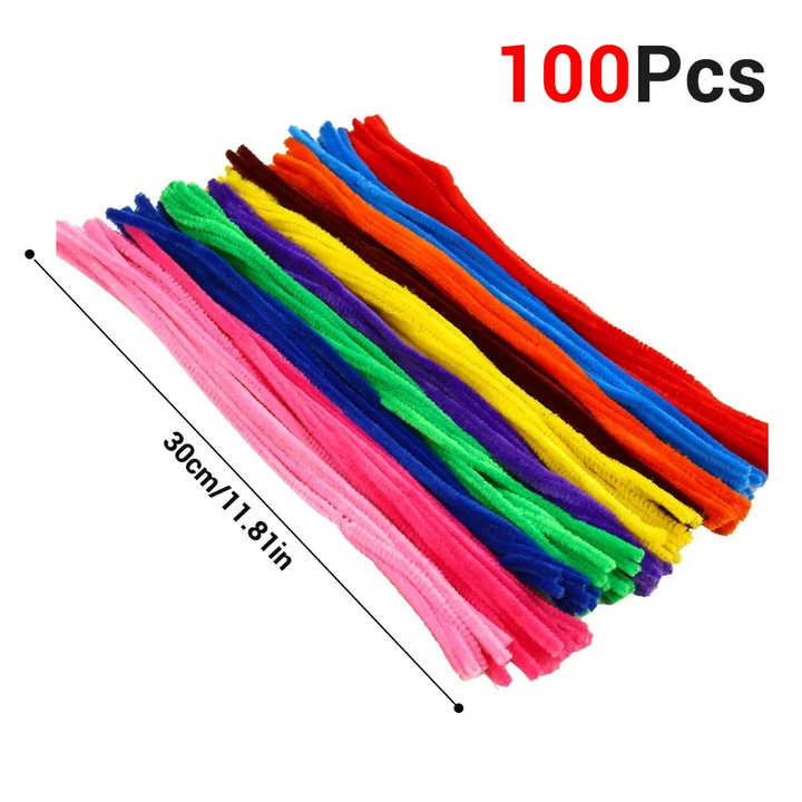 100Pcs Chenille Stems Pipe Cleaners Children Kids Plush Educational Toy Crafts Colorful Pipe Cleaner Toys Handmade DIY Craft