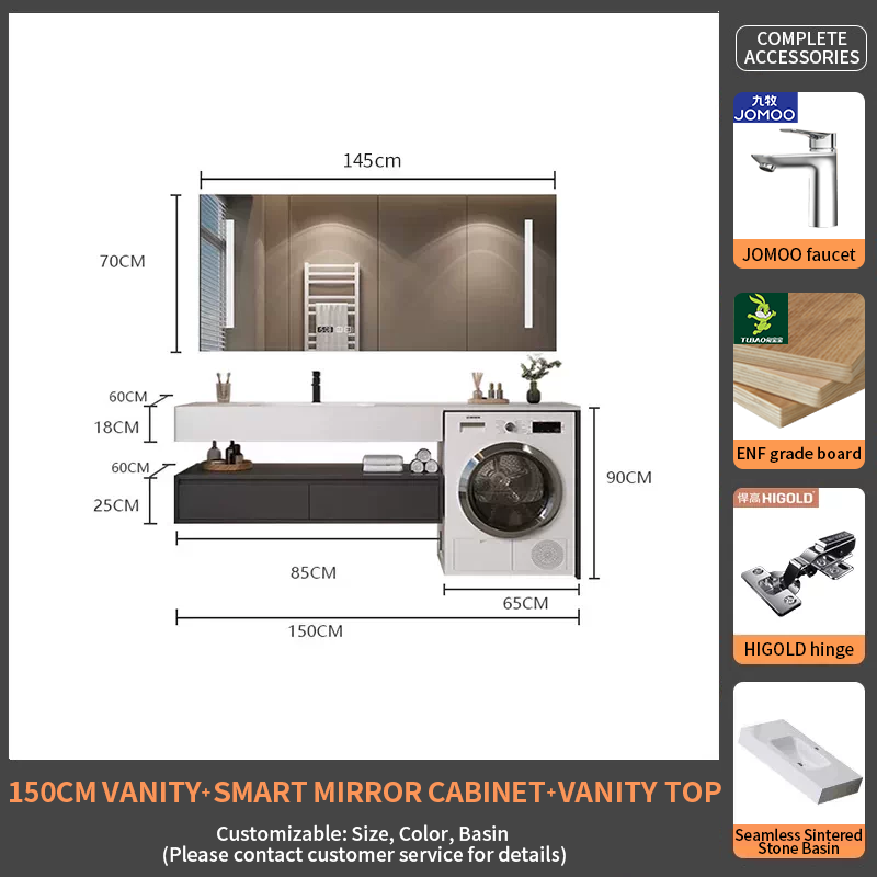 150Rock Slab Ceramic Basin + Smart Mirror Cabinet
