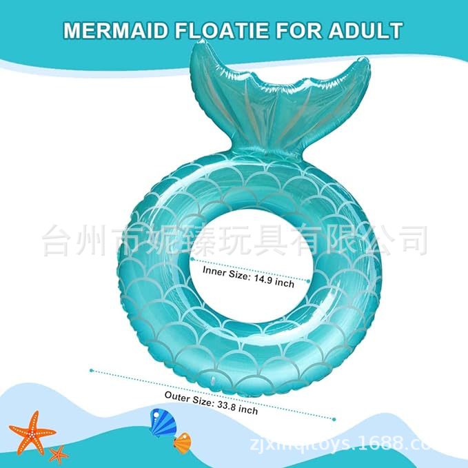 Bouée de natation queue de poisson bleue-diamètre 100cm après gonflage