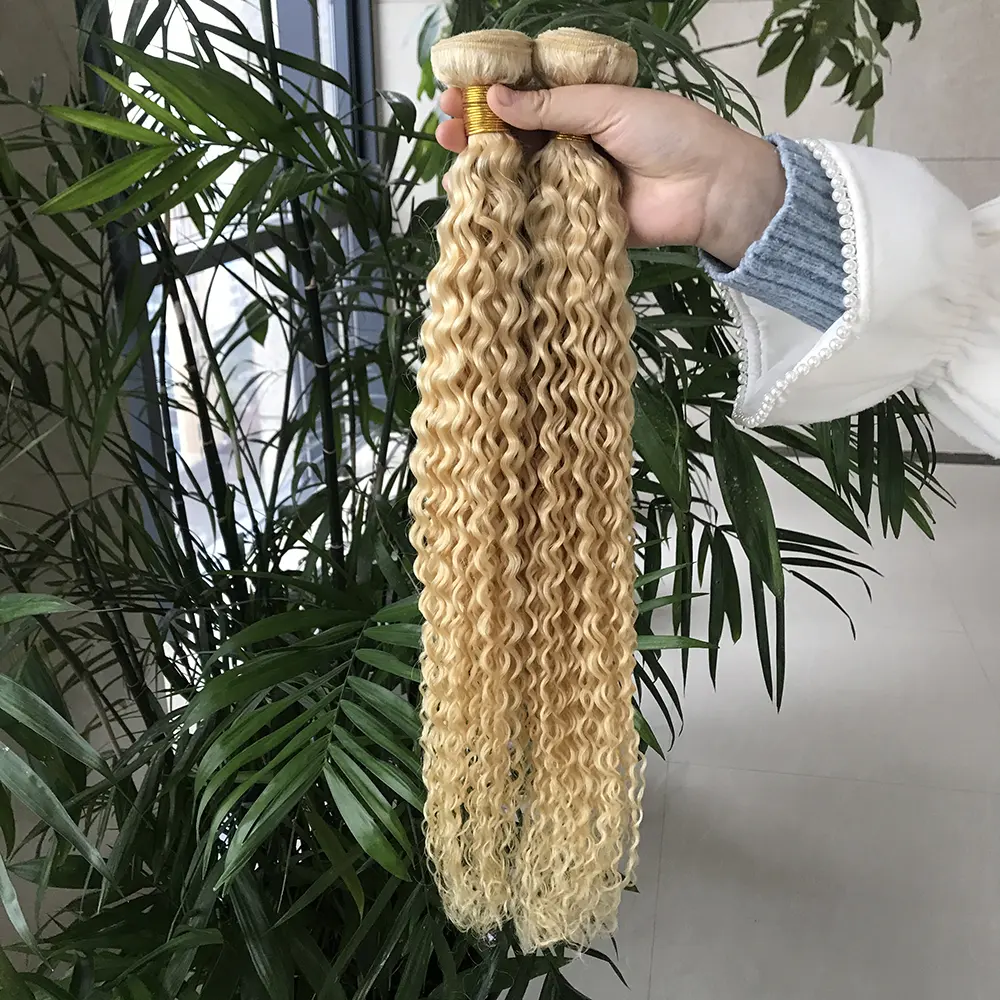 Grande estoque barato cabelo humano brasileiro 613 trama de cabelo virgem, 613 feixes de cabelo de ondas profundas alinhados com cutícula com fecho