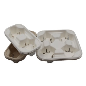 Wholesale Biodegradable Sugarcane Bagasse Coffee <strong>Cup</strong> Tray with 2 or 4 <strong>Cups</strong>
