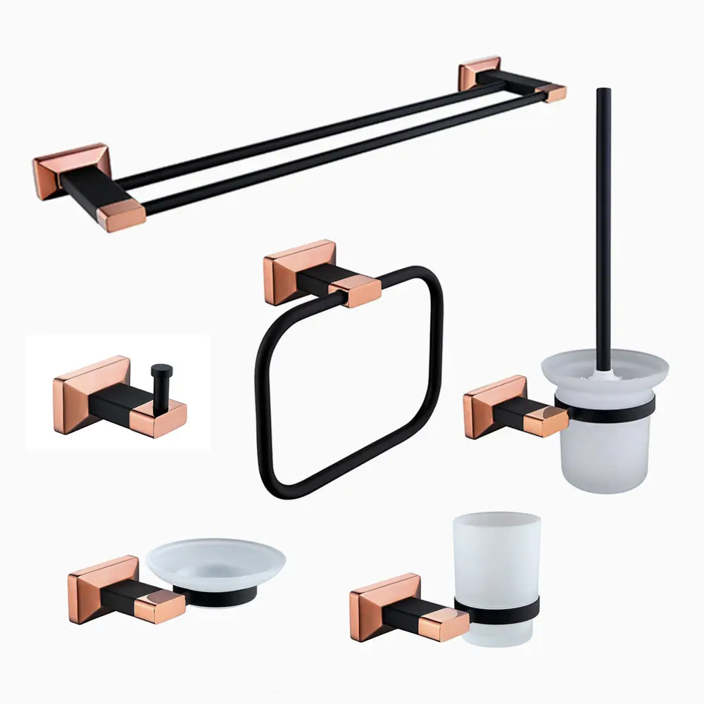 Set di accessori per il bagno con set di asciugamani da bagno in oro rosa nero di design moderno