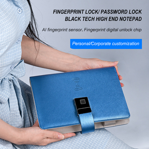 Cuaderno de cuero PU, bloqueo de seguridad A5, bloqueo de huellas dactilares, cuaderno con powerbank, desbloqueo digital recargable, cuaderno, Banco de energía