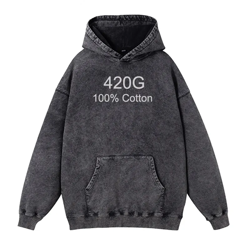 Venta al por mayor unisex de alta calidad Plain Blank 420G 100% Cotton vintage Acid Wash HOODIE Y2K essential hoodies manufacturers ropa