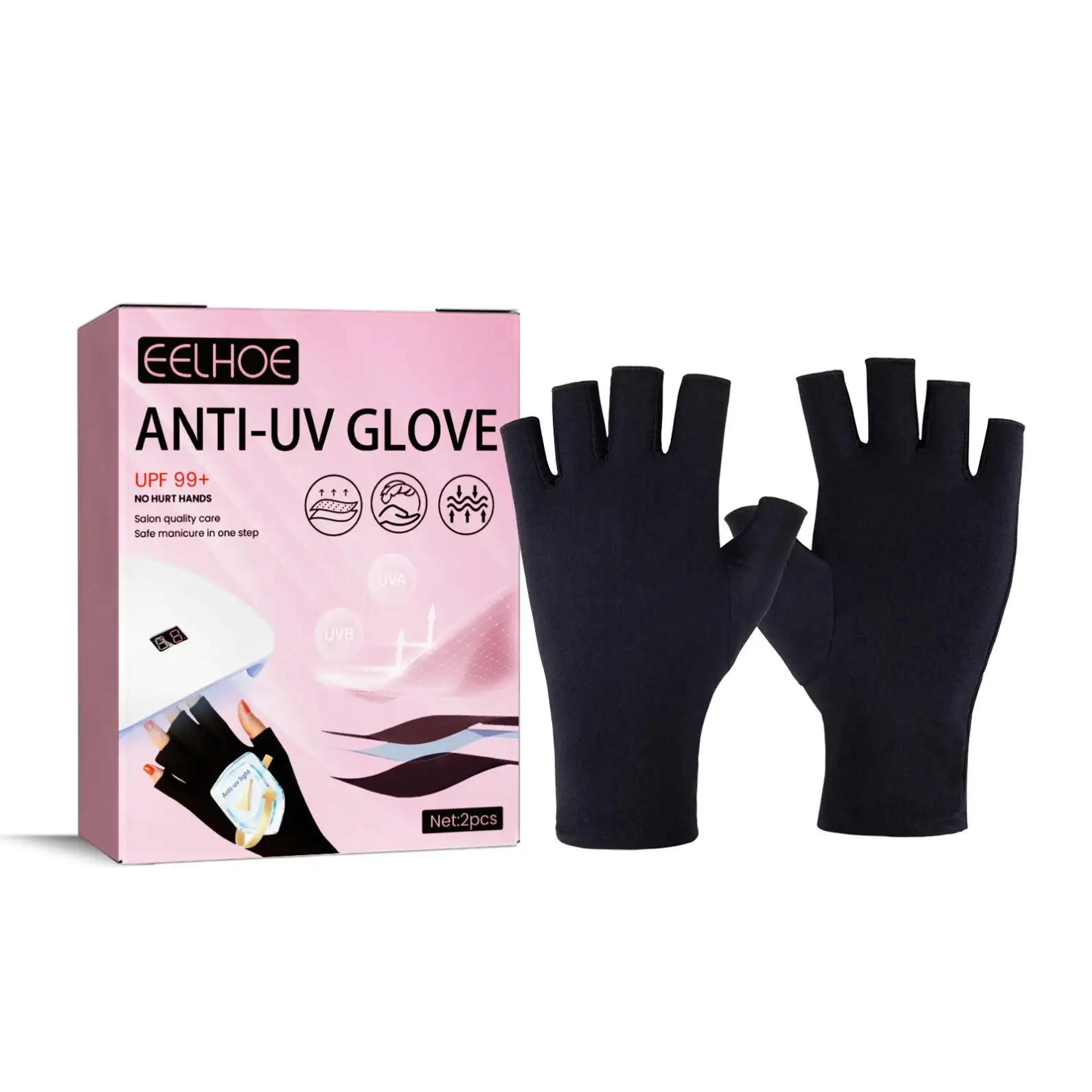 EELHOE Luvas De Meio Dedos Para Manicure Suprimentos Anti UV Proteção Contra Radiação Luvas Protecter Para Nail Gel UV Lâmpada LED Ferramenta