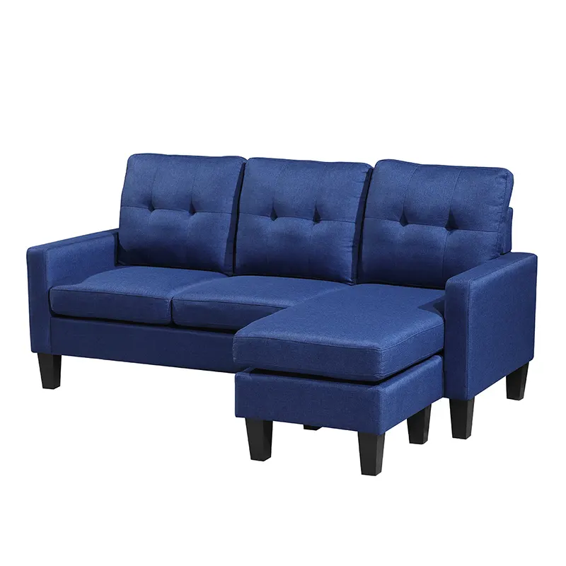 Высококачественная европейская мебель для гостиной в нордическом синем тканевом маленьком L-образном угловом диване для дома, спальни