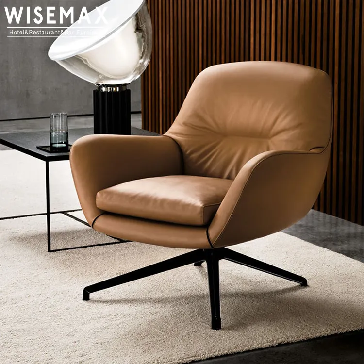 WISEMAX Contemporary Leisure Design Büro Drehstuhl Modern Tan Leder gepolstert Einzels itz Wohnzimmer Sofa Stuhl