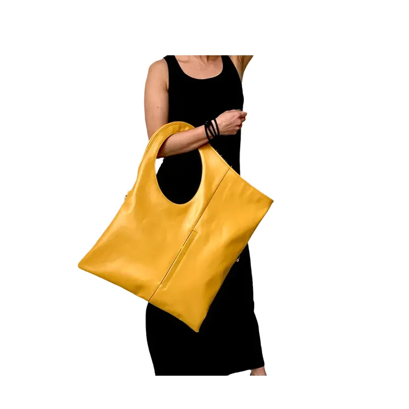 תיק עור צהוב תיקים גדולים עבור נשים ארנק חרדל מרושל תיק נשים אופנה נשים