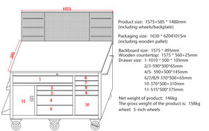 批发多抽屉移动工作台工具柜黑色滚动工具箱手推车储物工具箱带抽屉 - Product Image 2