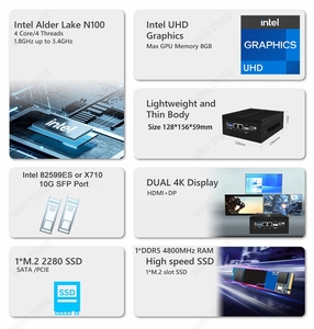2*82599ES 10G SFP Ports Industrial Pc Mini Case N100 Quad Core Rugged <strong>X86</strong> 2.5G Ethernet X710-DA4*4 SFP Option <strong>Embedded</strong> <strong>Computer</strong> - Product Image 4