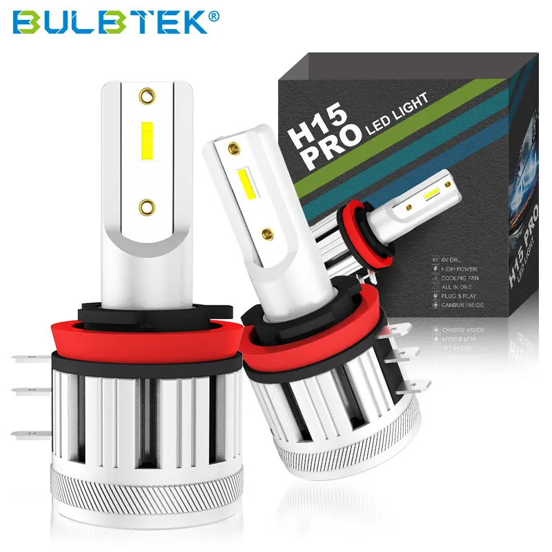 Bulbtek H15 Pro Turbo Fan Led Đèn Pha Bóng đèn 6V bắt đầu DRL chùm cao H15 xe Led Đèn Pha siêu điện 100W 15000lm xe đèn bóng đèn