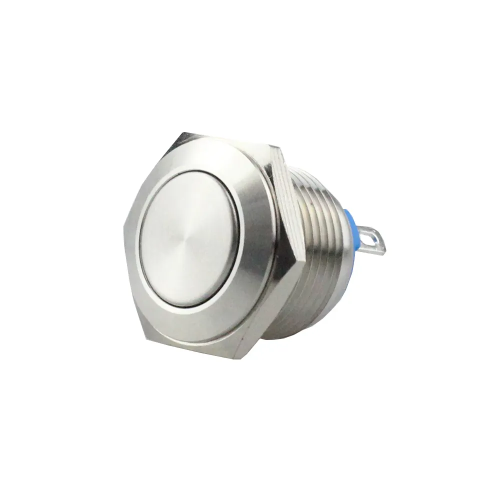 vandalproof 2 pin terminal Flat round head Momentary stainless steel IP65 16mm Push Button Switch