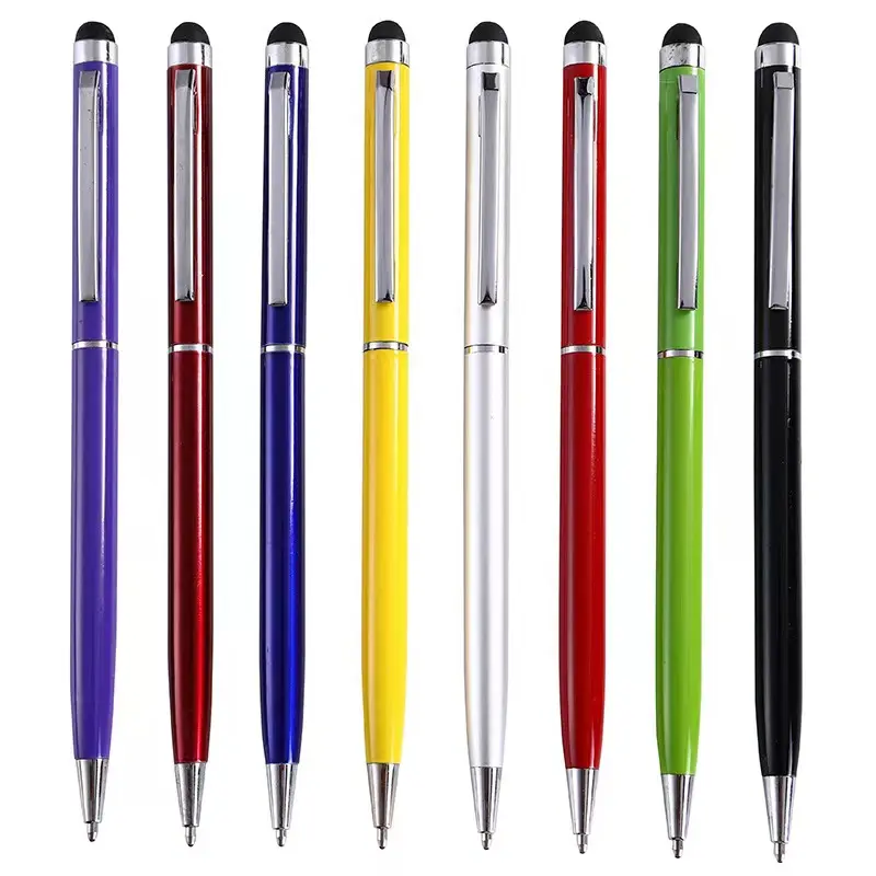 2023 Gift Promotional Ball Pen Customized Logo Black White Slim Metal Ballpoint pens with custom logo phone touch pen