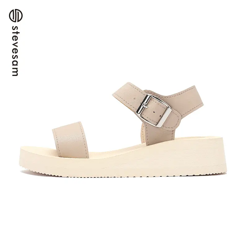 2024 Modische Damen-Hausschuhe Mikrofaser-Leder 4 cm Höhezuwachs EVA Damen-Gladiatoren offener Zeh Sommer Strand-Sandalen