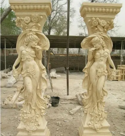 Cetakan pilar Romawi dekorasi batu marmer krim Mesir ukuran kehidupan kustom untuk dijual