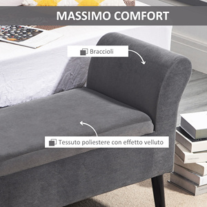 Kol dayama ile yatak odası için HOMCOM kadife kumaş döşemeli depolama tezgahı, 111.5x41x65cm-gri - Product Image 5