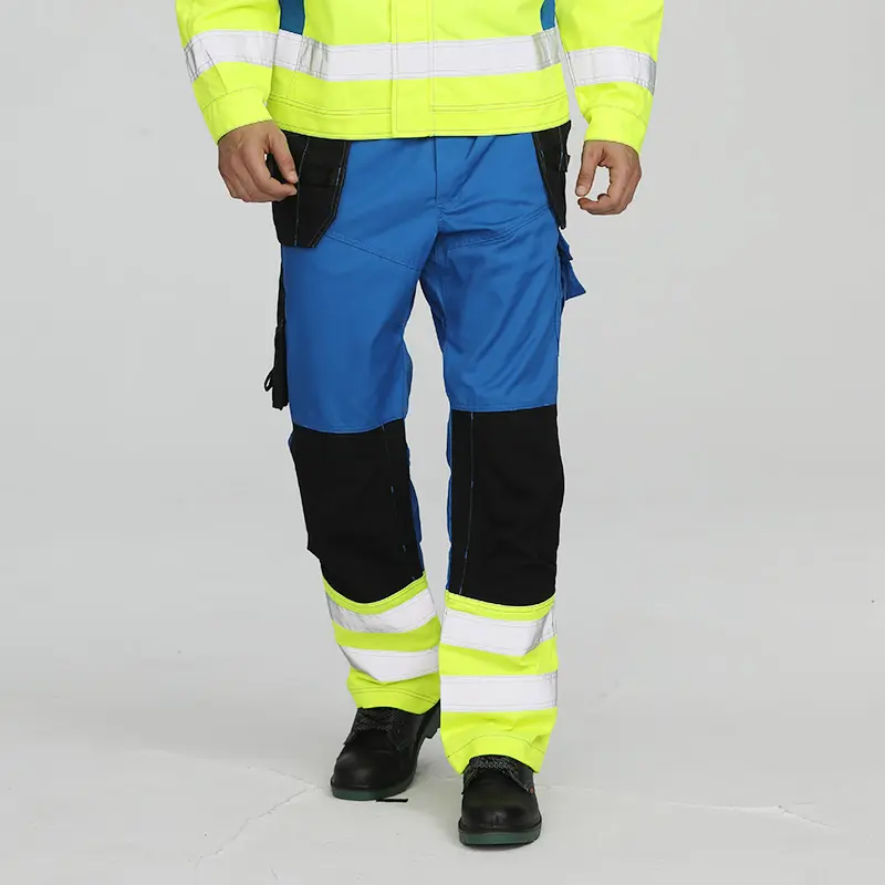 Pantaloni di sicurezza per motosega da lavoro lunghi da lavoro da lavoro da carpentiere elasticizzato da uomo all'ingrosso con trappola riflettente