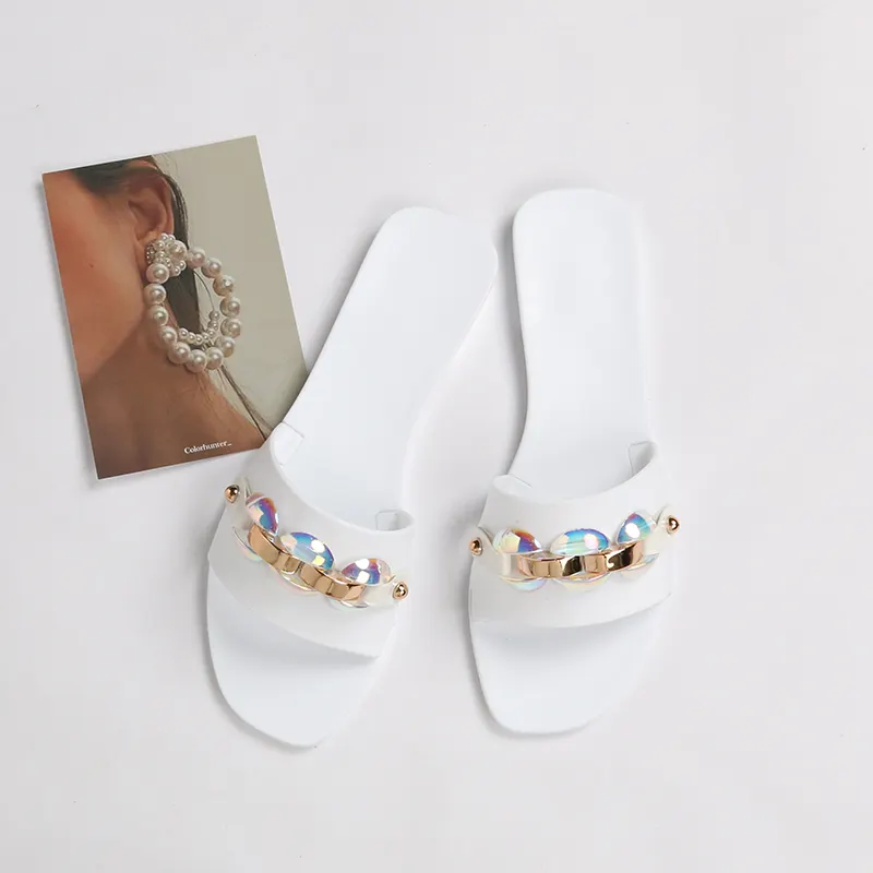 Sandalias de gelatina con cadena y cuentas de concha para mujer, zapatillas de gelatina personalizadas, nuevo diseño